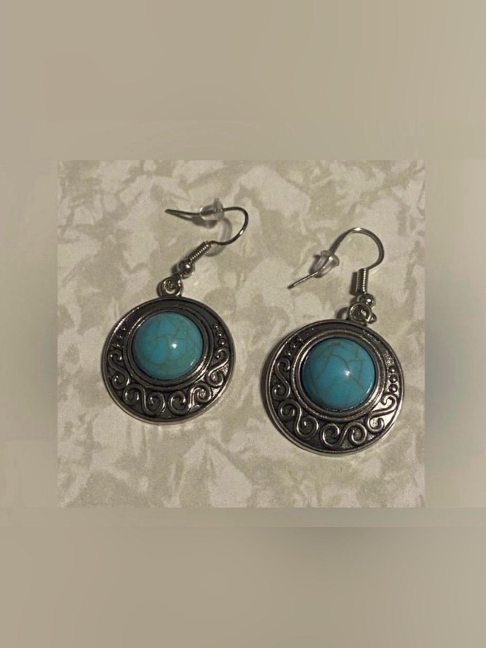 Silver Tone Faux Turquoise Pierced Earrings #6589 - Picture 5 of 8